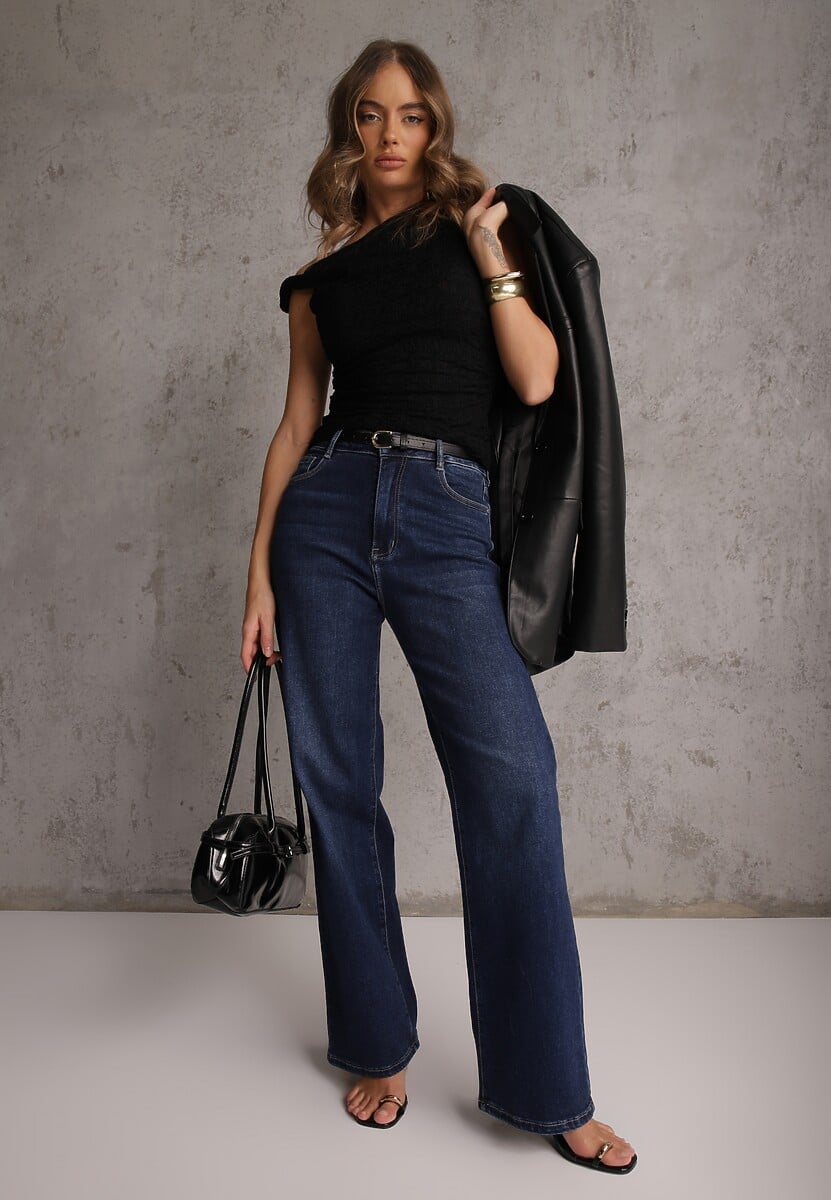 Czarna Asymetryczna Bluzka z Koronki na Jedno Ramię Olitheilise 2