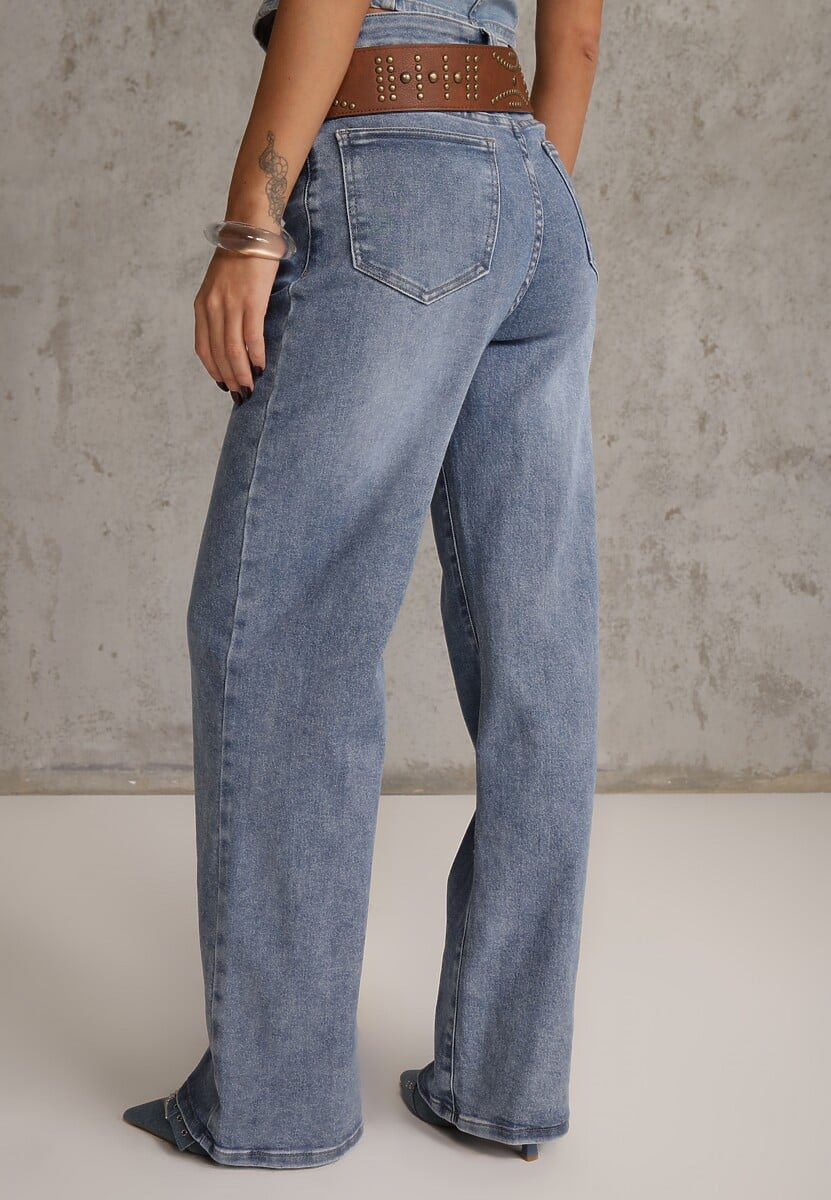 Niebieskie Jeansy Wide Leg High Waist z Bawełną i Dodatkiem Wiskozy Salithoe 3
