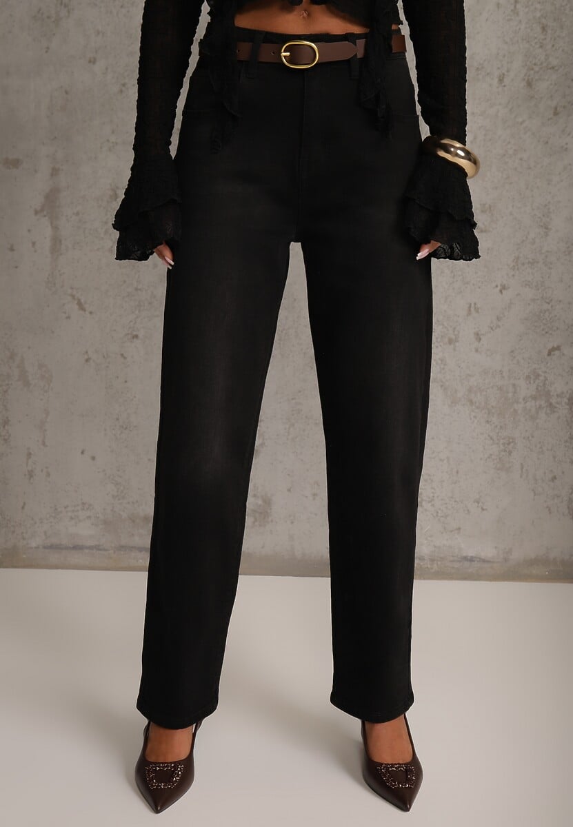 Czarne Jeansy Straight Leg High Waist z Bawełną i Dodatkiem Wiskozy Vilinoris 2