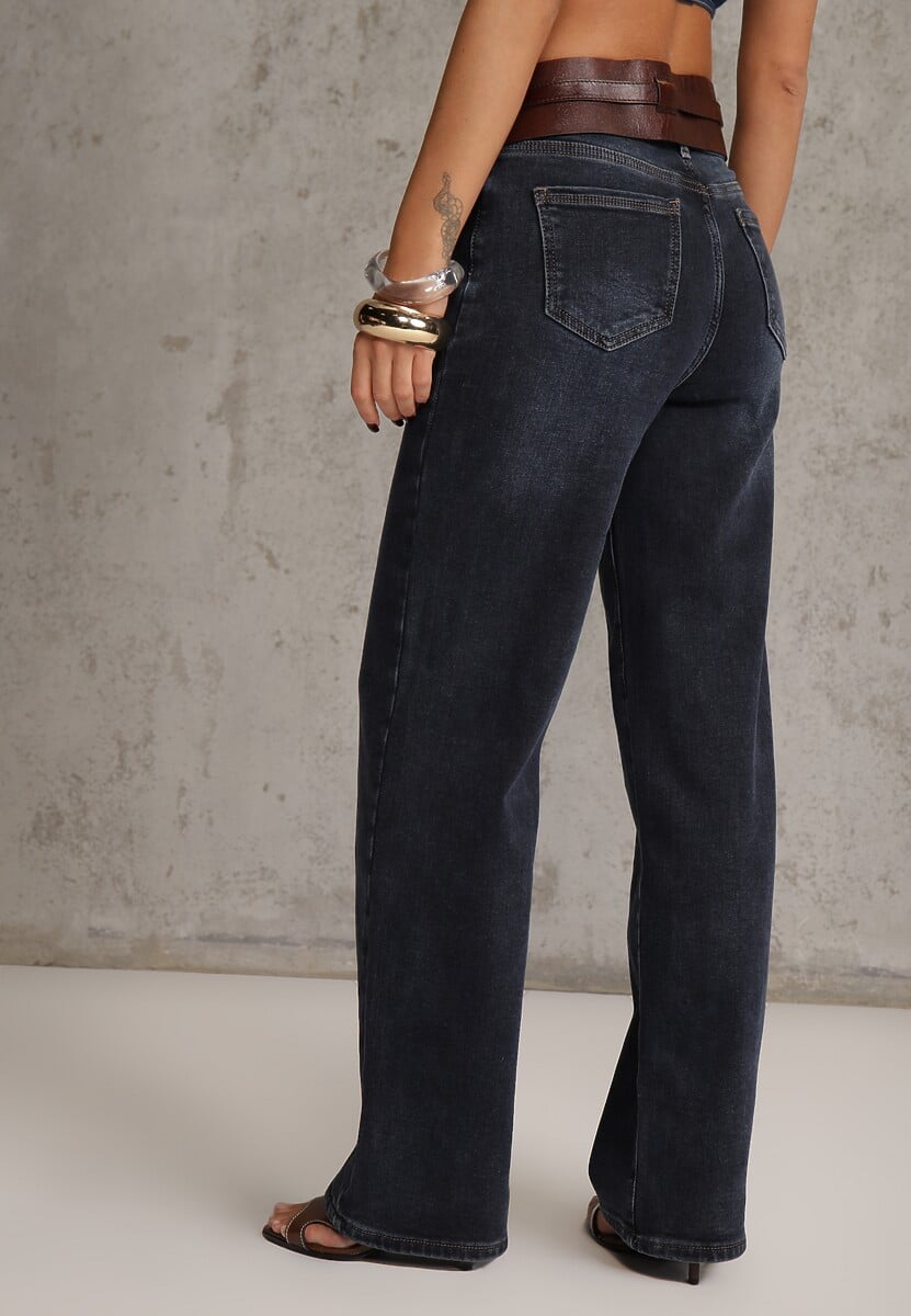 Niebieskie Jeansy z Bawełną o Kroju High Waist Straight Leg Rhaenithe 3