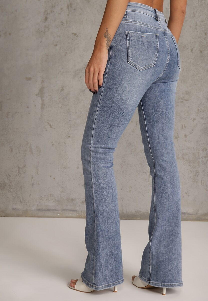 Niebieskie Bawełniane Jeansy Dzwony High Waist Kelapheu 3