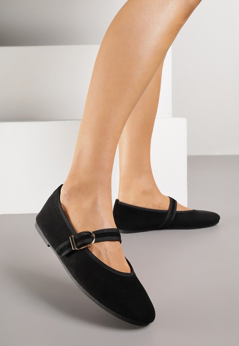 Czarne Balerinki Mary Jane z Klamrą Zaurg 1