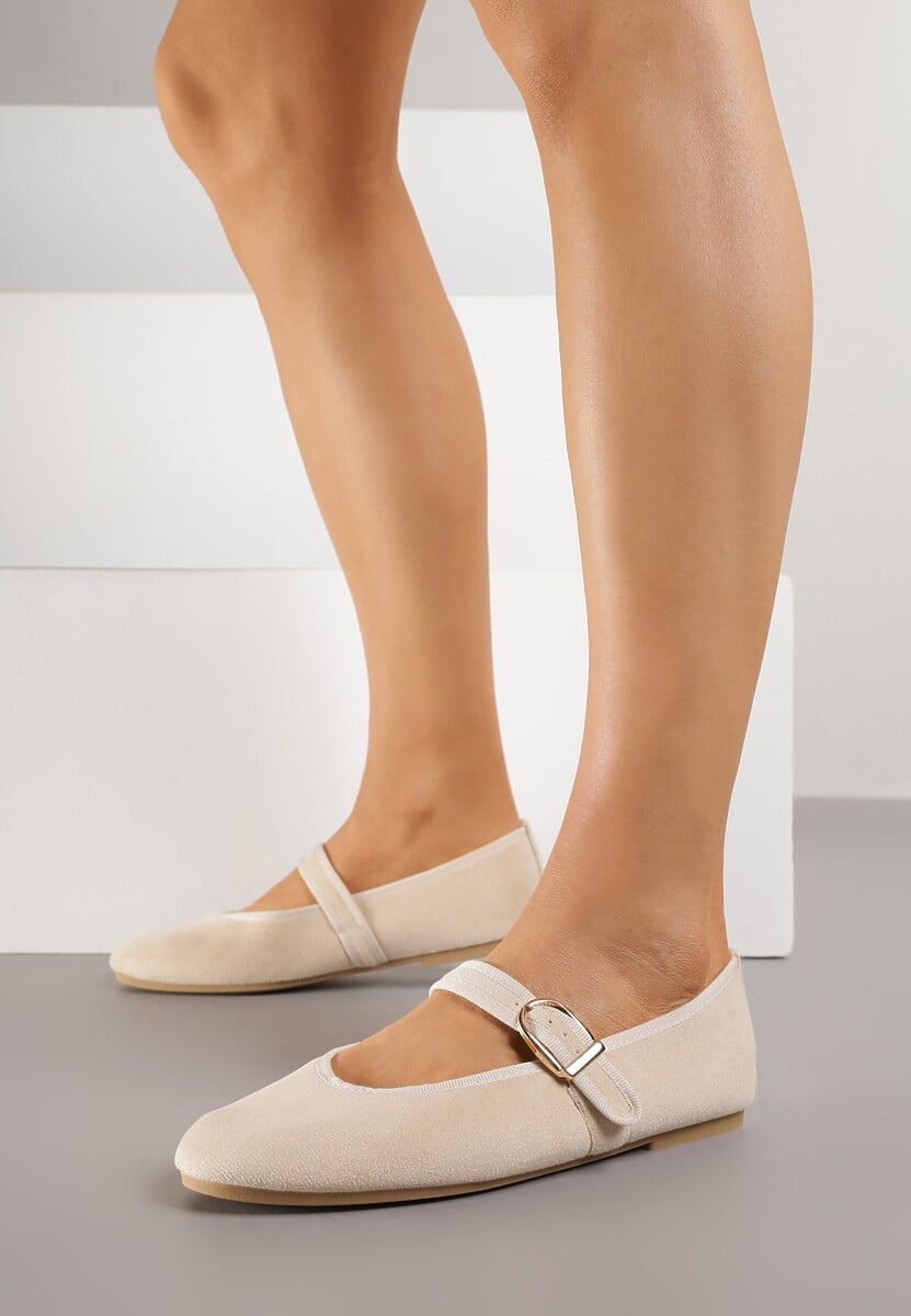 Beżowe Balerinki Mary Jane z Klamrą Zaurg 2