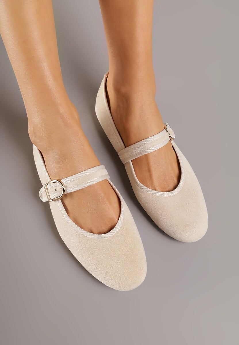 Beżowe Balerinki Mary Jane z Klamrą Zaurg 3
