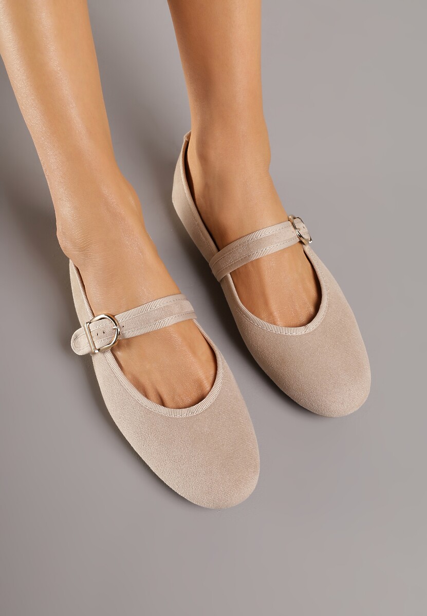 Ciemnobeżowe Balerinki Mary Jane z Klamrą Zaurg 3