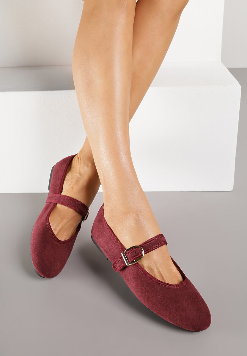 Bordowe Balerinki Mary Jane z Klamrą Zaurg 2