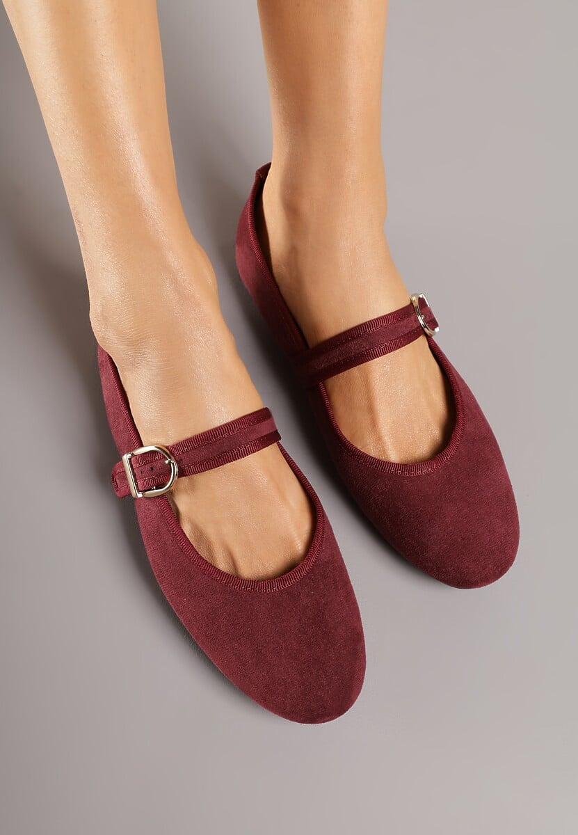 Bordowe Balerinki Mary Jane z Klamrą Zaurg 3