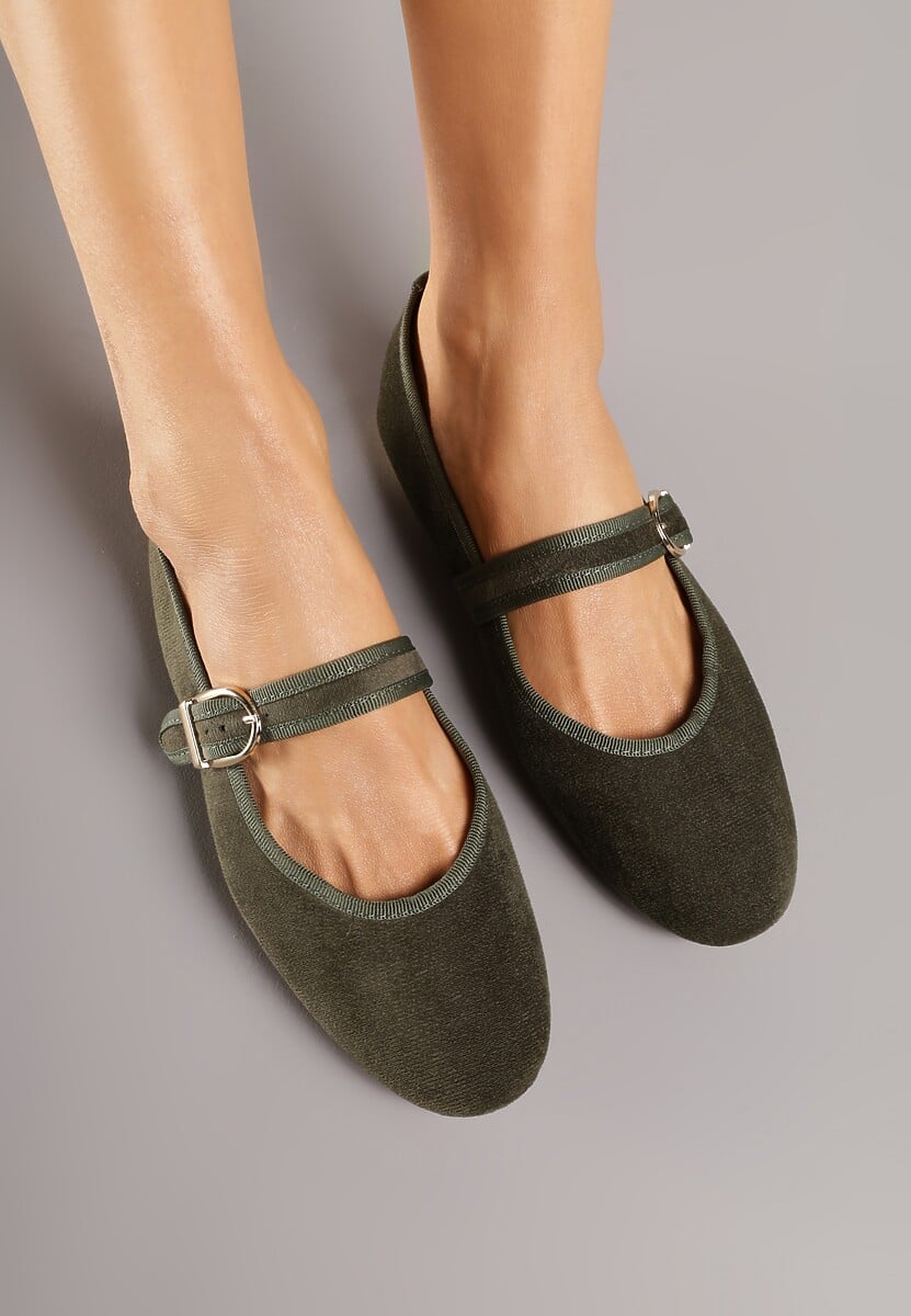Zielone Balerinki Mary Jane z Klamrą Zaurg 3