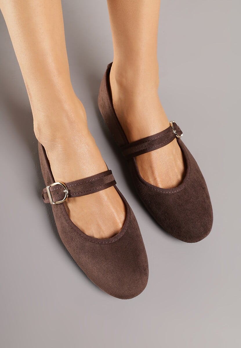 Brązowe Balerinki Mary Jane z Klamrą Zaurg 3
