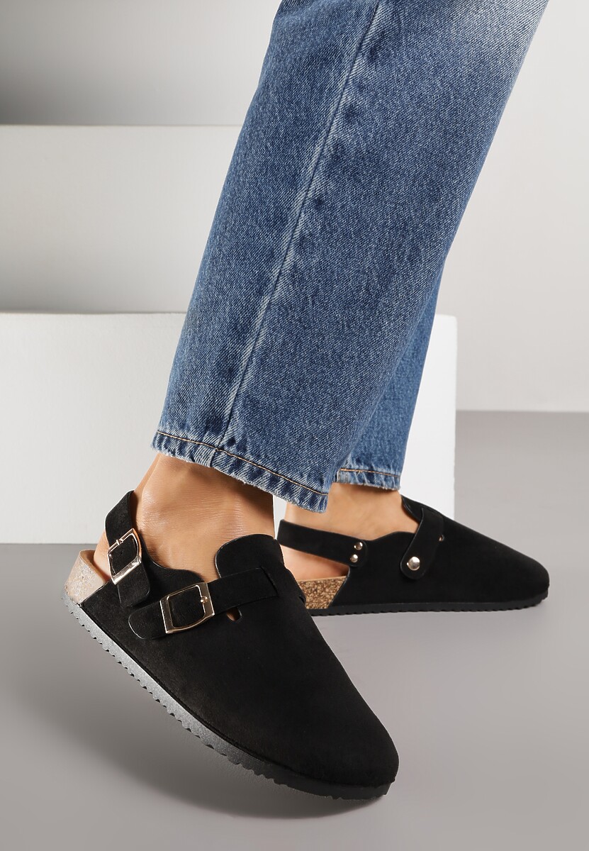 Czarne Sandały Typu Chodaki z Klamrami Silvermore 1