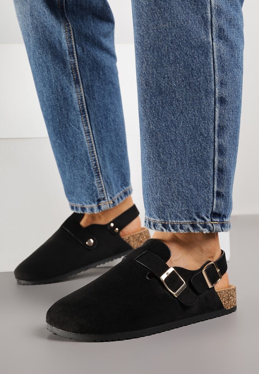 Czarne Sandały Typu Chodaki z Klamrami Silvermore 2