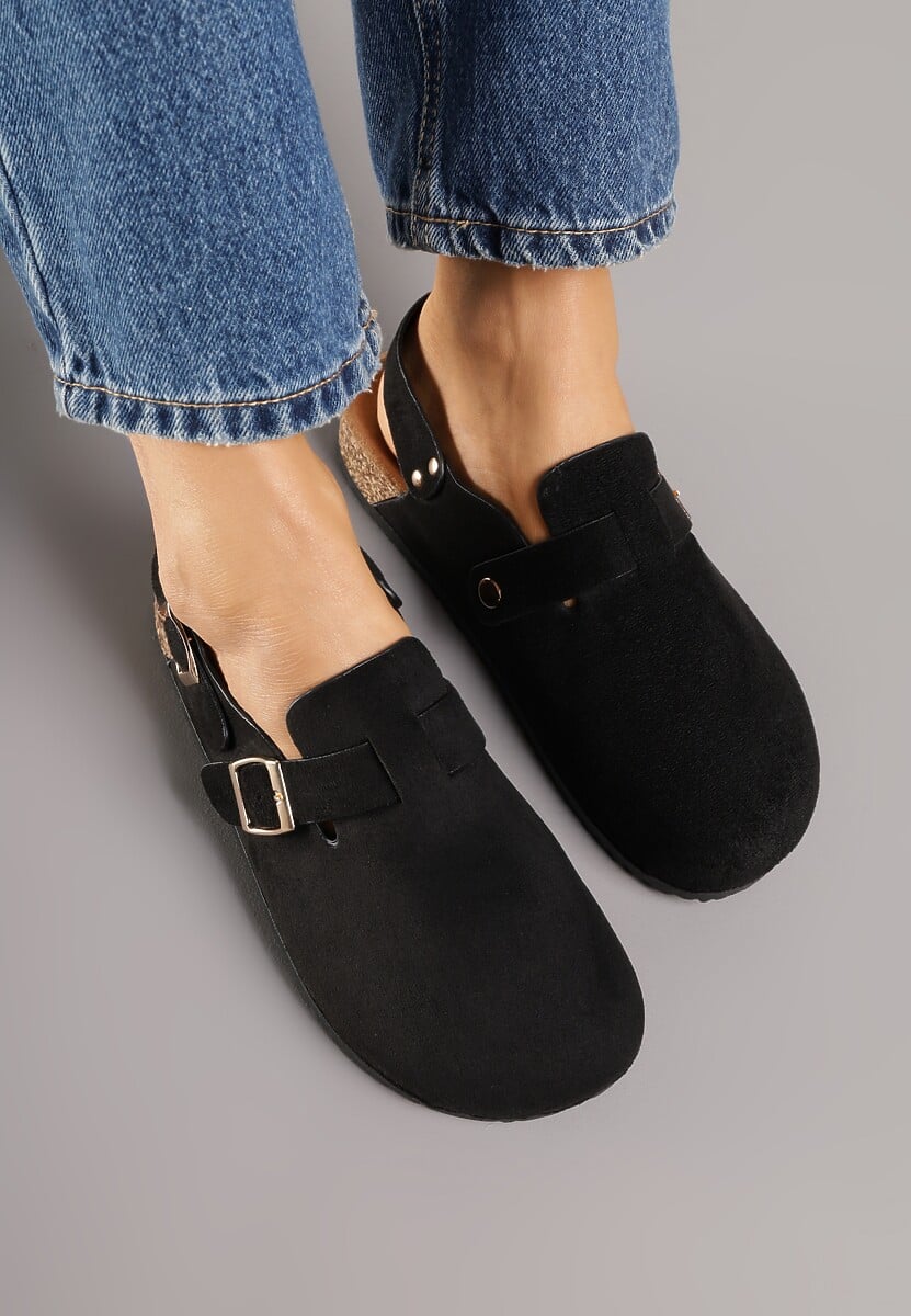 Czarne Sandały Typu Chodaki z Klamrami Silvermore 3