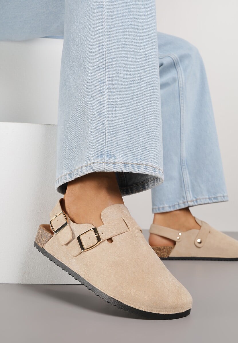 Beżowe Sandały Typu Chodaki z Klamrami Silvermore 1