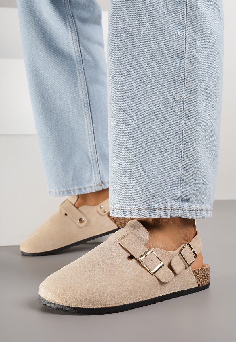 Beżowe Sandały Typu Chodaki z Klamrami Silvermore 2