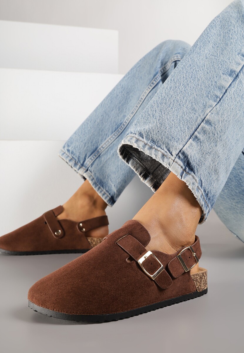 Brązowe Sandały Typu Chodaki z Klamrami Silvermore 1