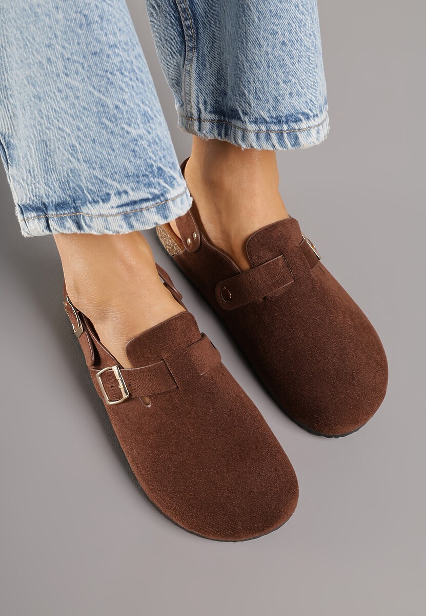 Brązowe Sandały Typu Chodaki z Klamrami Silvermore 3