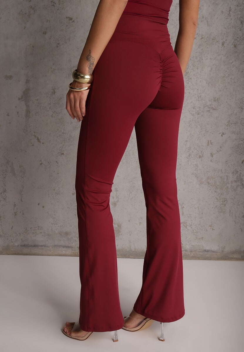 Bordowe Legginsy Dzwony High Waist Orruvana 3