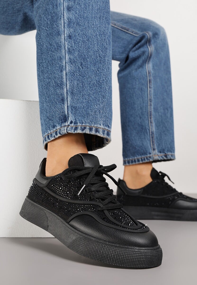 Czarne Sneakersy na Platformie Ozdobione Cyrkoniami Kyllyss 1
