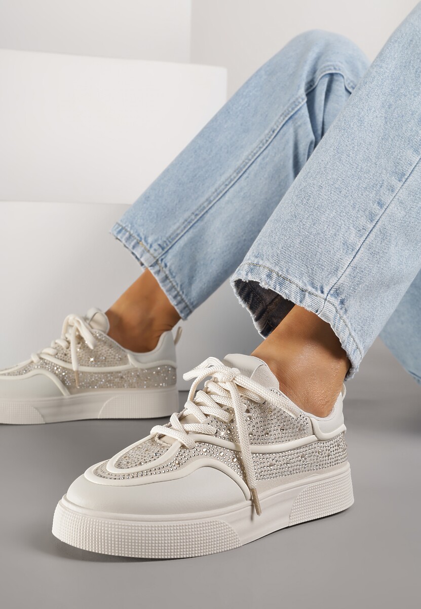 Beżowe Sneakersy na Platformie Ozdobione Cyrkoniami Kyllyss 1