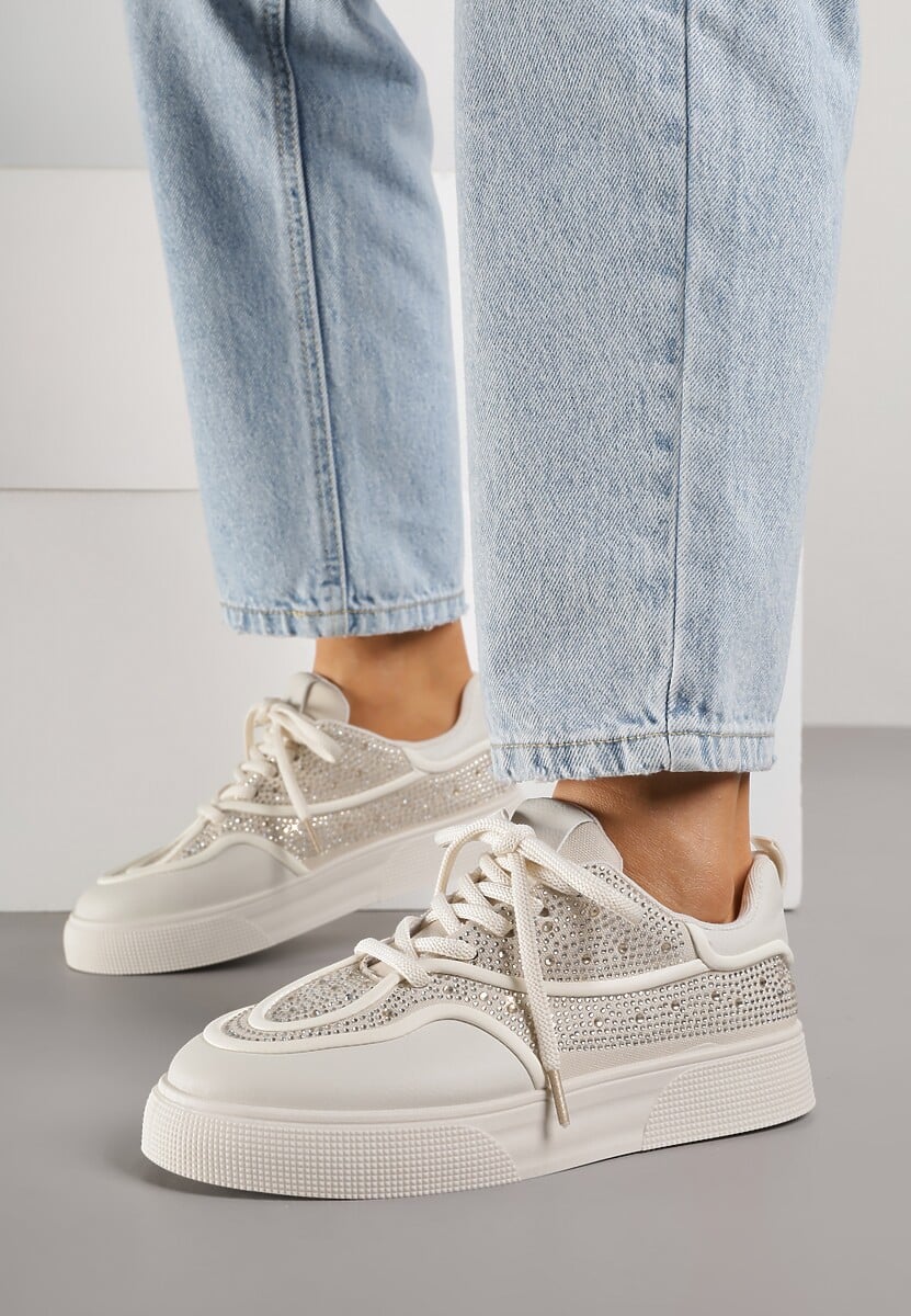 Beżowe Sneakersy na Platformie Ozdobione Cyrkoniami Kyllyss 2