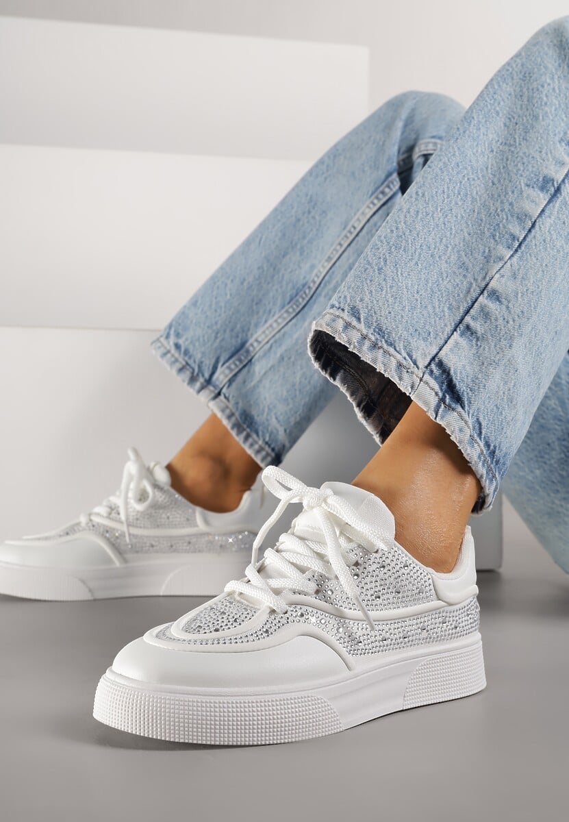 Białe Sneakersy na Platformie Ozdobione Cyrkoniami Kyllyss 2