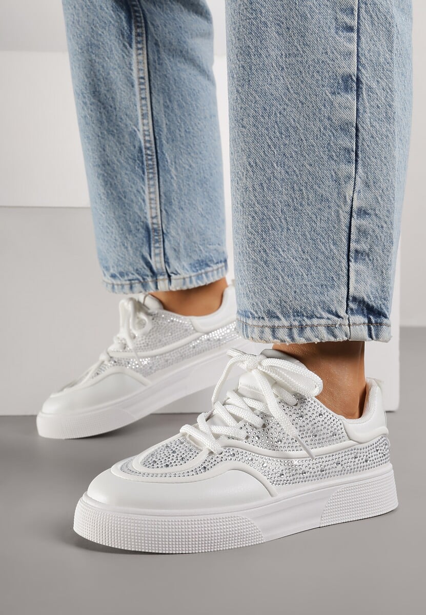 Białe Sneakersy na Platformie Ozdobione Cyrkoniami Kyllyss 3