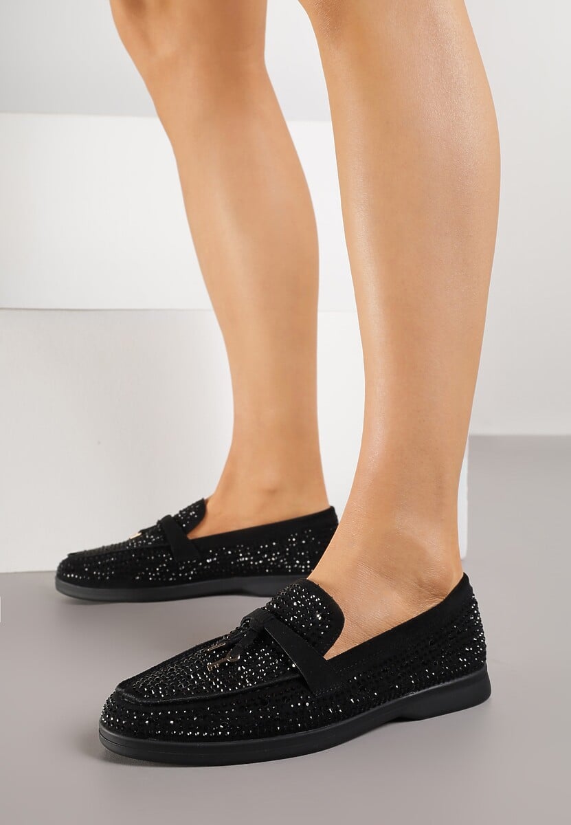Czarne Mokasyny z Cyrkoniami i Ozdobami Distantsteam 1