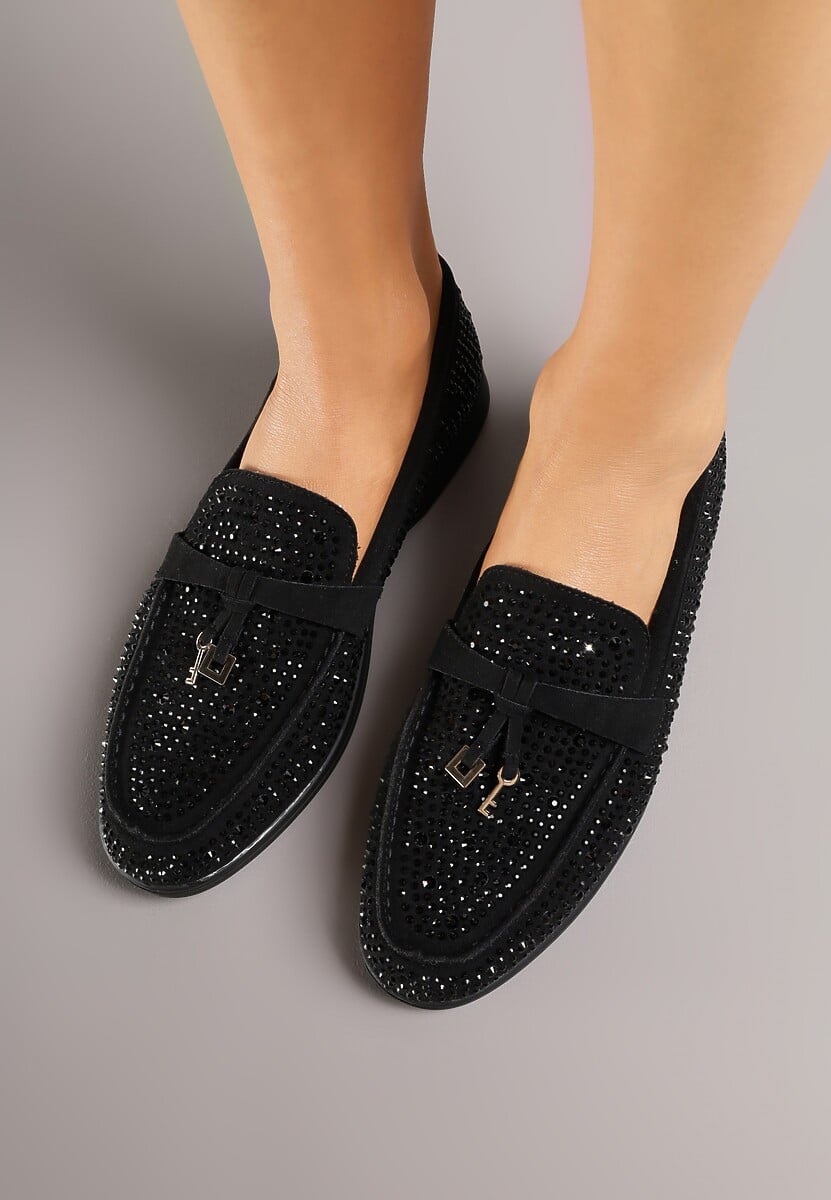 Czarne Mokasyny z Cyrkoniami i Ozdobami Distantsteam 3