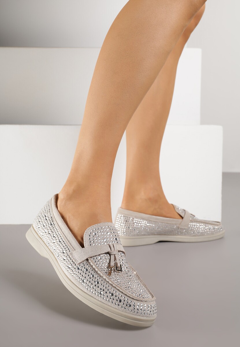 Szare Mokasyny z Cyrkoniami i Ozdobami Distantsteam 1