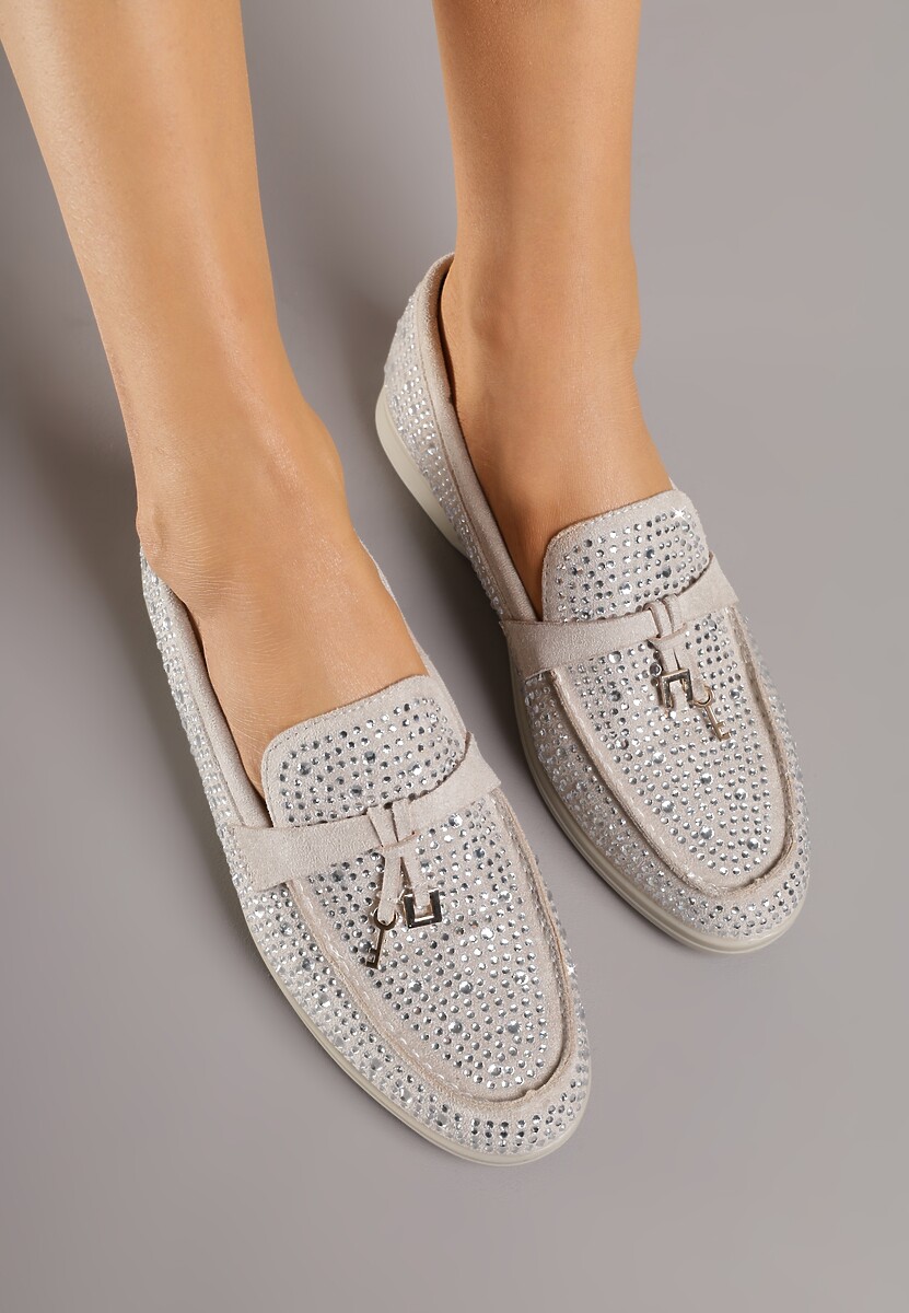 Szare Mokasyny z Cyrkoniami i Ozdobami Distantsteam 3