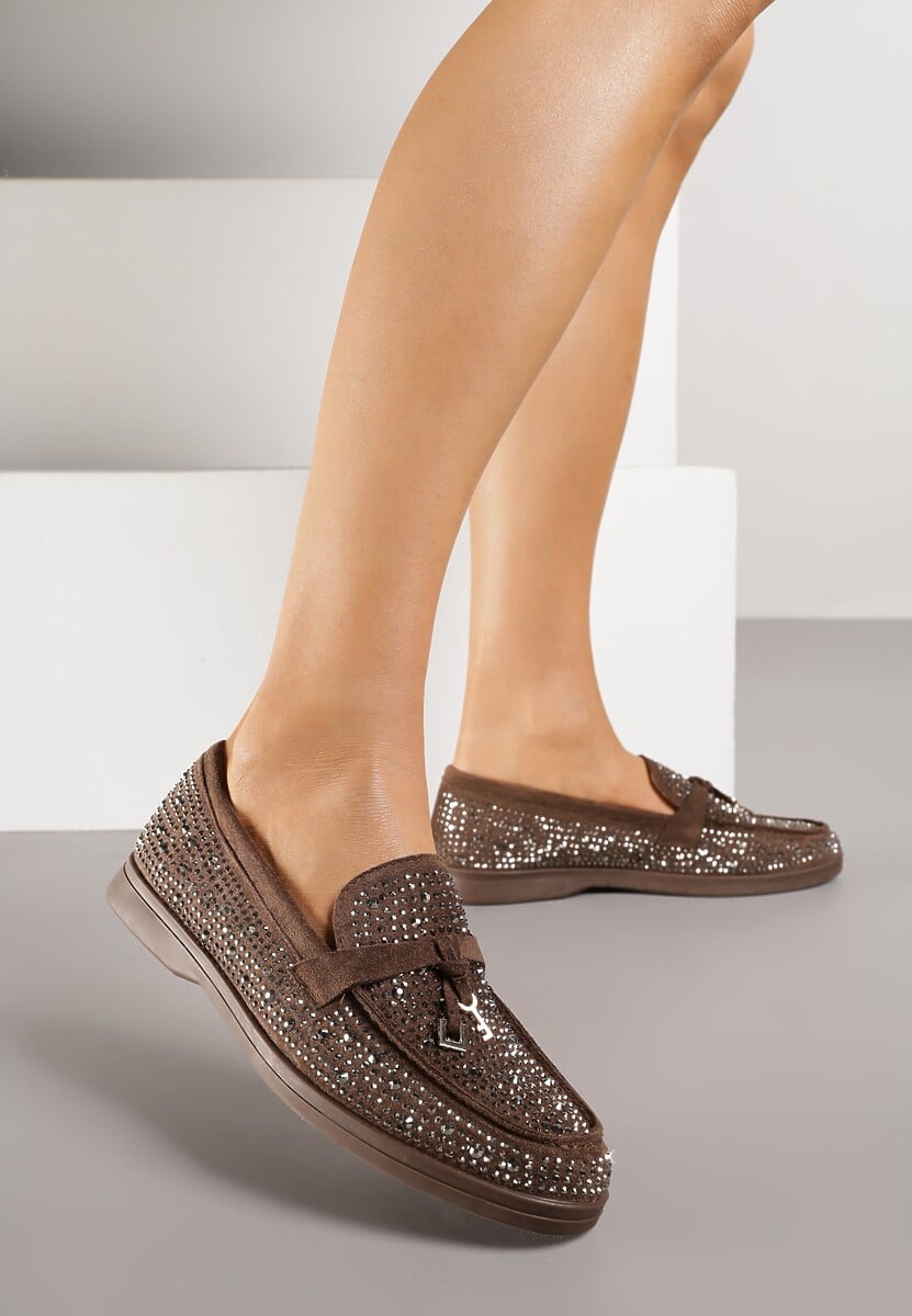 Brązowe Mokasyny z Cyrkoniami i Ozdobami Distantsteam 2