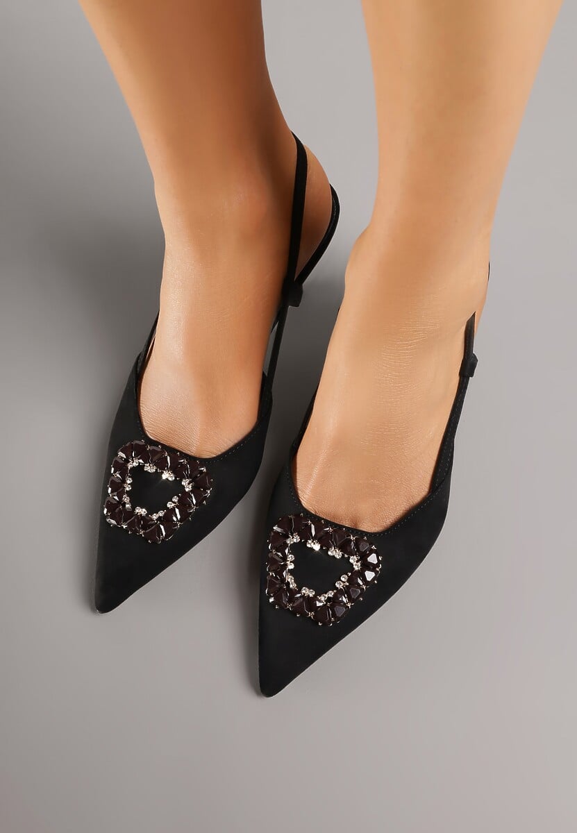 Czarne Sandały na Szpilce Ozdobione Aplikacją z Cyrkoniami Orinriane 3