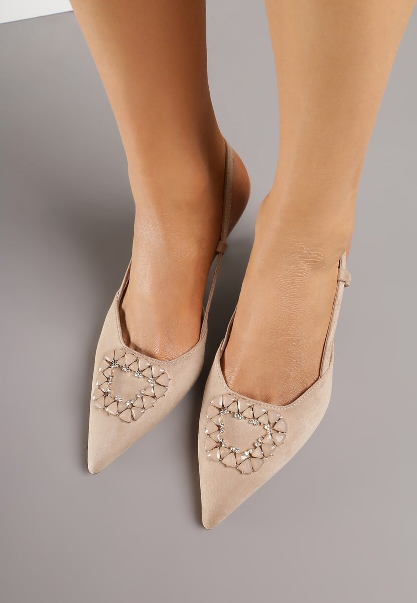 Ciemnobeżowe Sandały na Szpilce Ozdobione Aplikacją z Cyrkoniami Orinriane 3