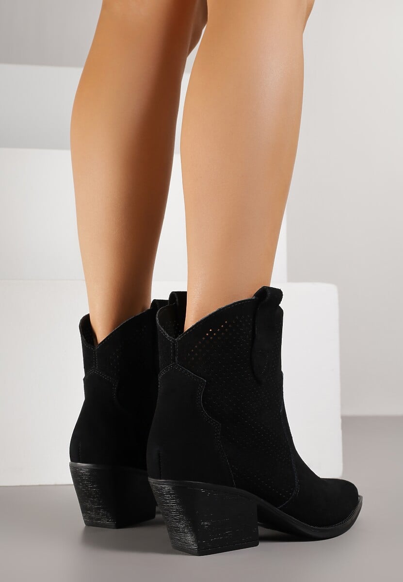 Czarne Botki Typu Kowbojki na Stożku ze Skóry Naturalnej Clearfeather 3