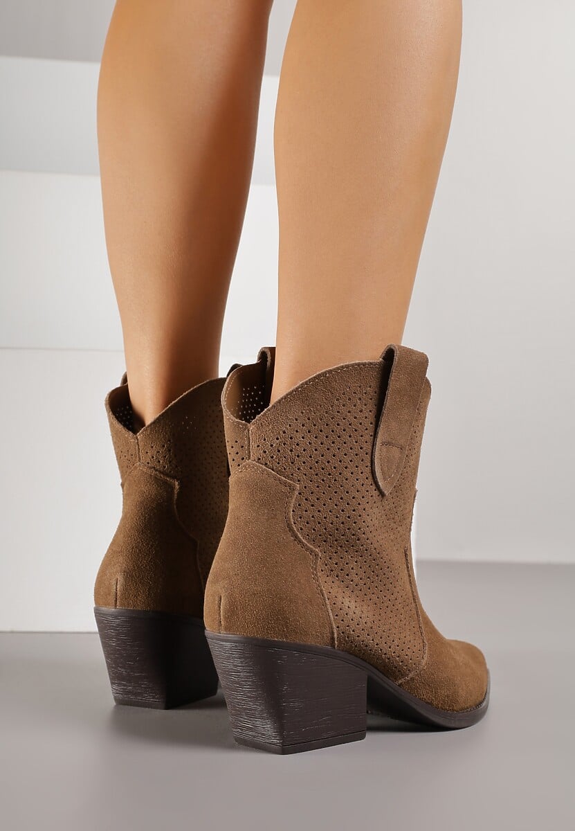 Brązowe Botki Typu Kowbojki na Stożku ze Skóry Naturalnej Clearfeather 3