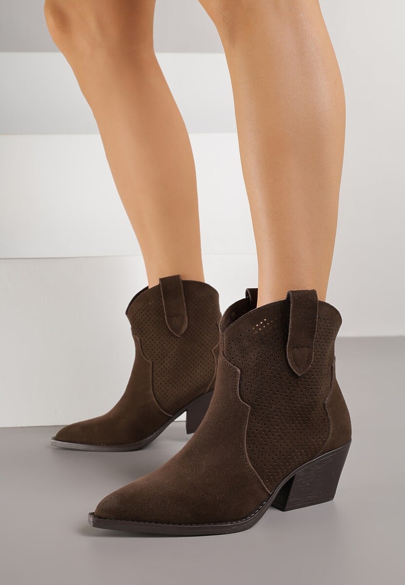 Ciemnobrązowe Botki Typu Kowbojki na Stożku ze Skóry Naturalnej Clearfeather 2