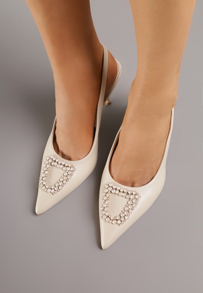 Beżowe Sandały na Szpilce Ozdobione Aplikacją z Cyrkoniami Isleheart 3