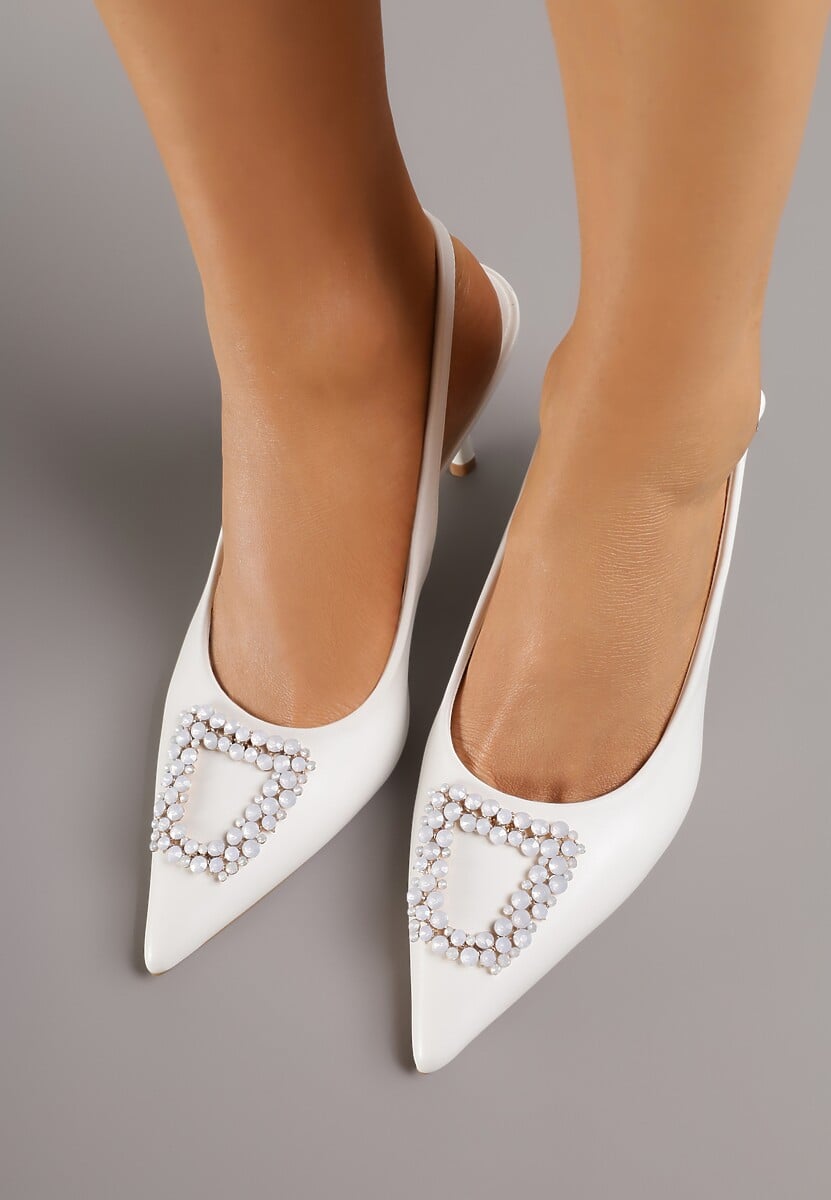 Białe Sandały na Szpilce Ozdobione Aplikacją z Cyrkoniami Isleheart 3