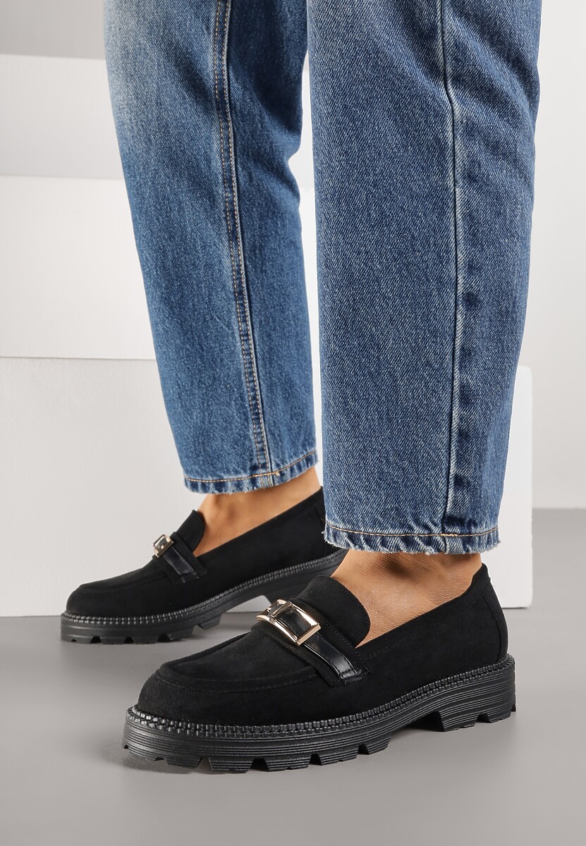 Czarne Mokasyny z Metaliczną Klamrą Glitterfly 2