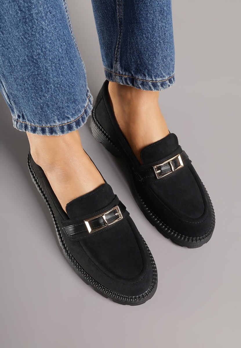 Czarne Mokasyny z Metaliczną Klamrą Glitterfly 3