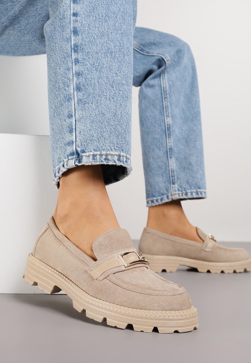 Beżowe Mokasyny z Metaliczną Klamrą Glitterfly 1