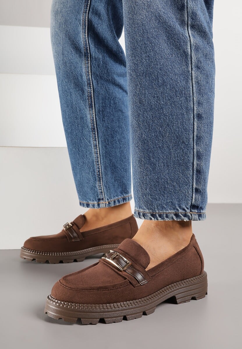 Brązowe Mokasyny z Metaliczną Klamrą Glitterfly 2