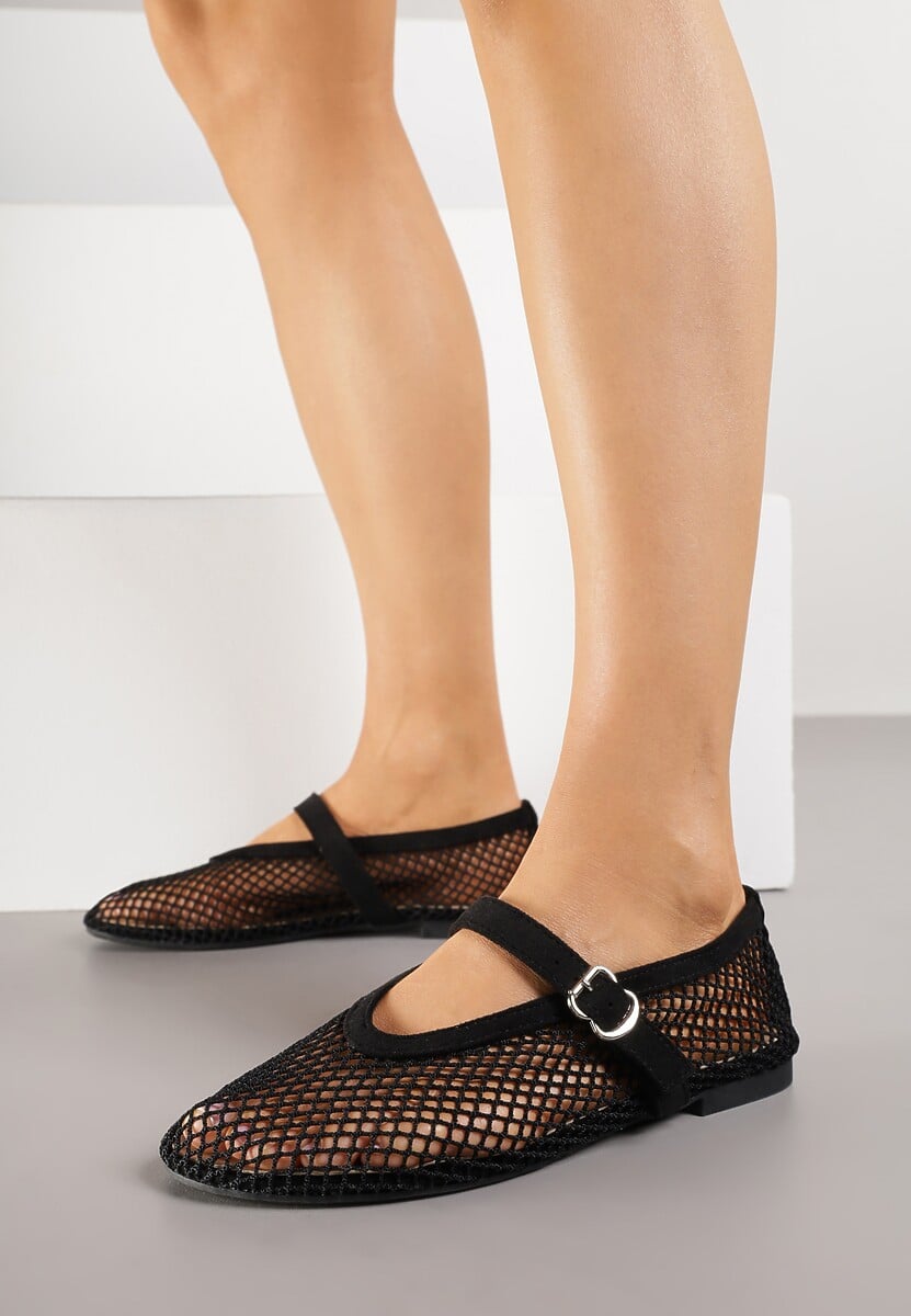 Czarne Balerinki Ozdobione Siateczką Arolamar 2