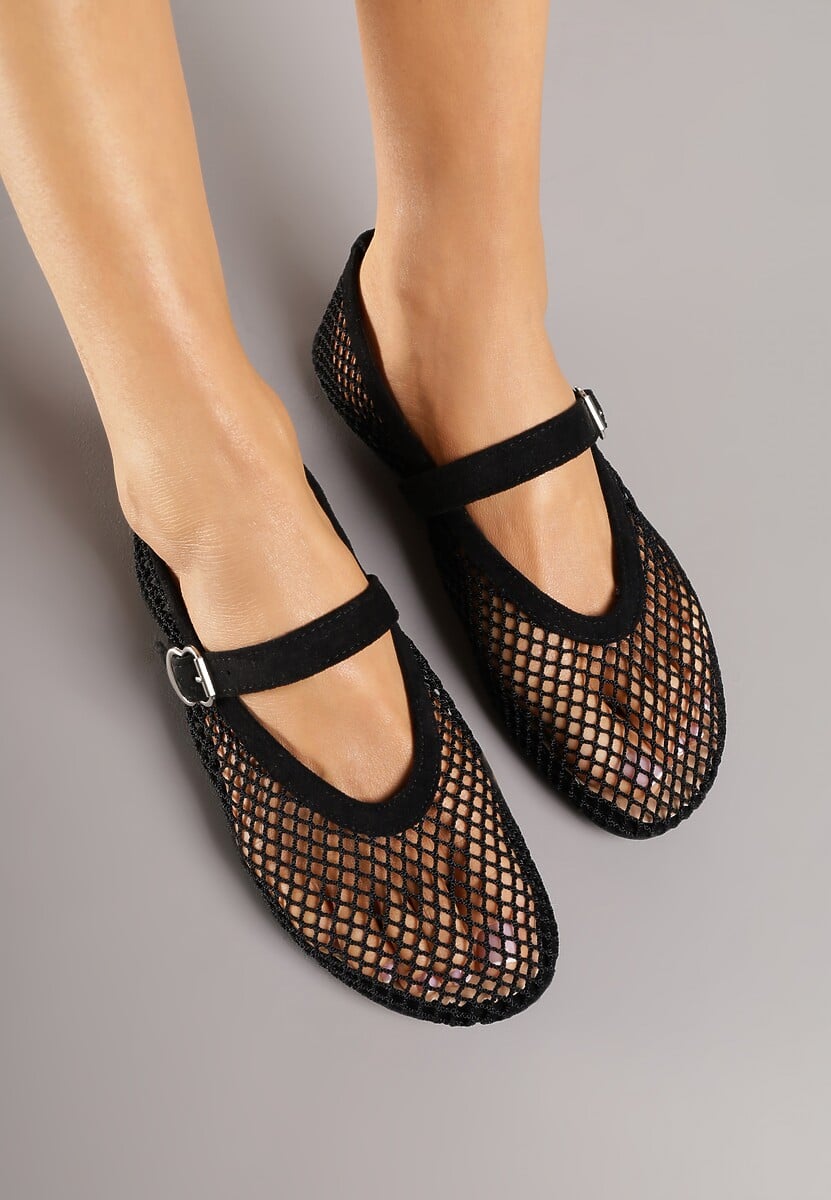 Czarne Balerinki Ozdobione Siateczką Arolamar 3