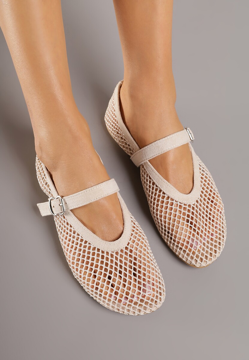 Beżowe Balerinki Ozdobione Siateczką Arolamar 3
