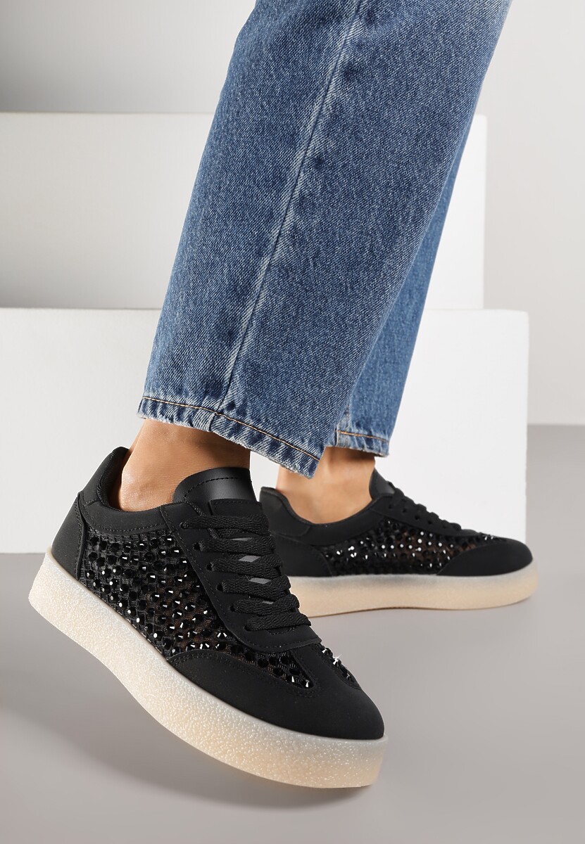 Czarne Sneakersy na Platformie z Cyrkoniami Moonblaze 1