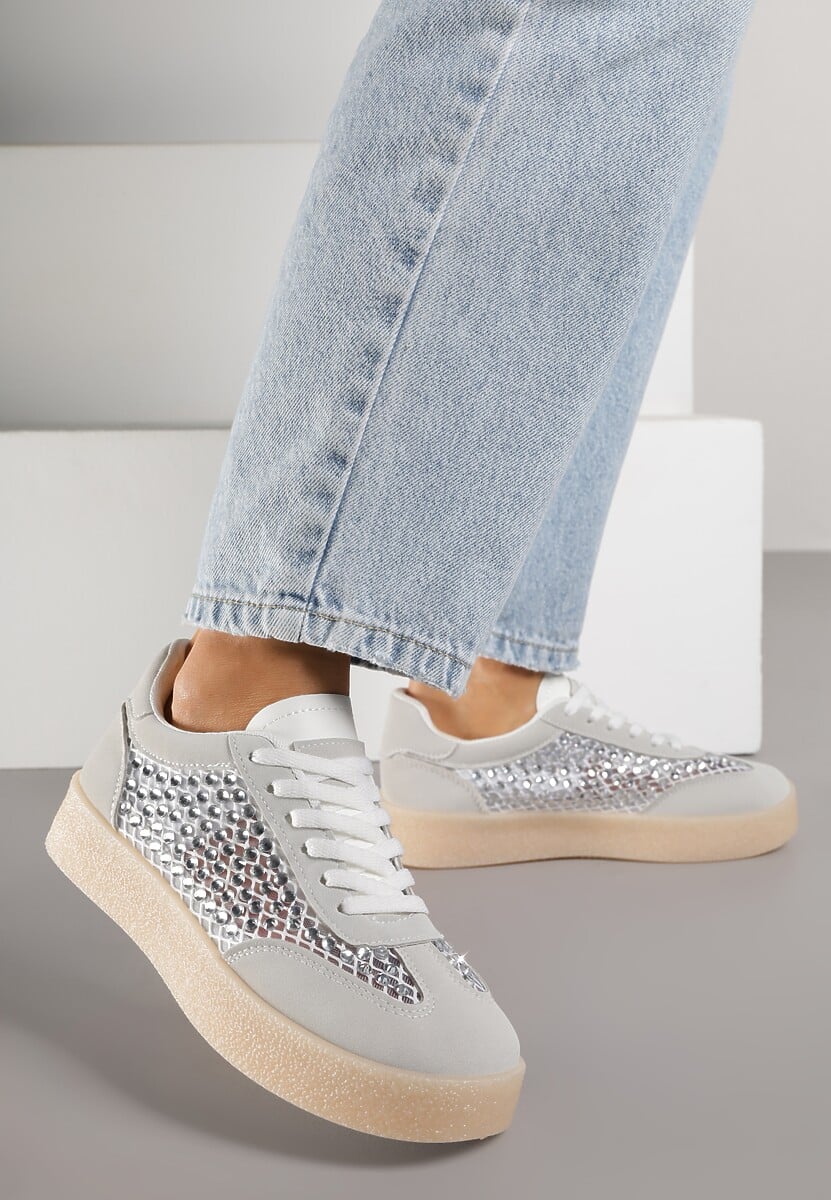 Szare Sneakersy na Platformie z Cyrkoniami Moonblaze 1