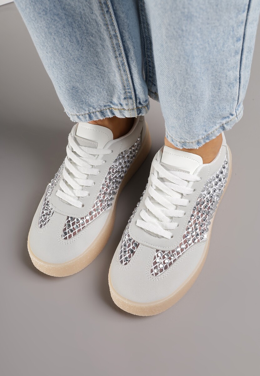 Szare Sneakersy na Platformie z Cyrkoniami Moonblaze 3