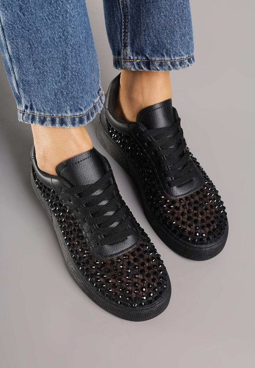 Czarne Cyrkoniowe Sneakersy na Platformie Lilaela 3