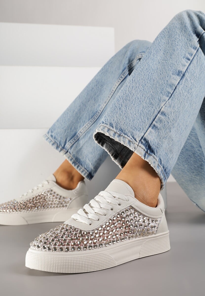 Beżowe Cyrkoniowe Sneakersy na Platformie Lilaela 2